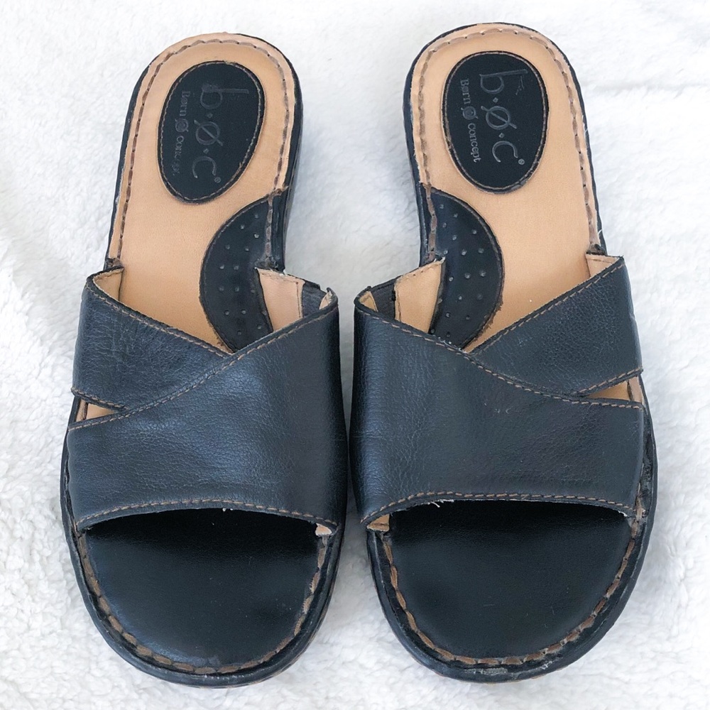 Boc Black Leather Slide on Sandals 8 Born Concept